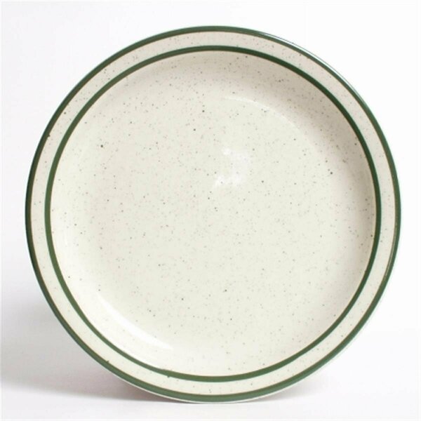 Tuxton China Emerald 9.5 in. Narrow Rim with Green Speckle Plate - American White - 2 Dozen TES-009